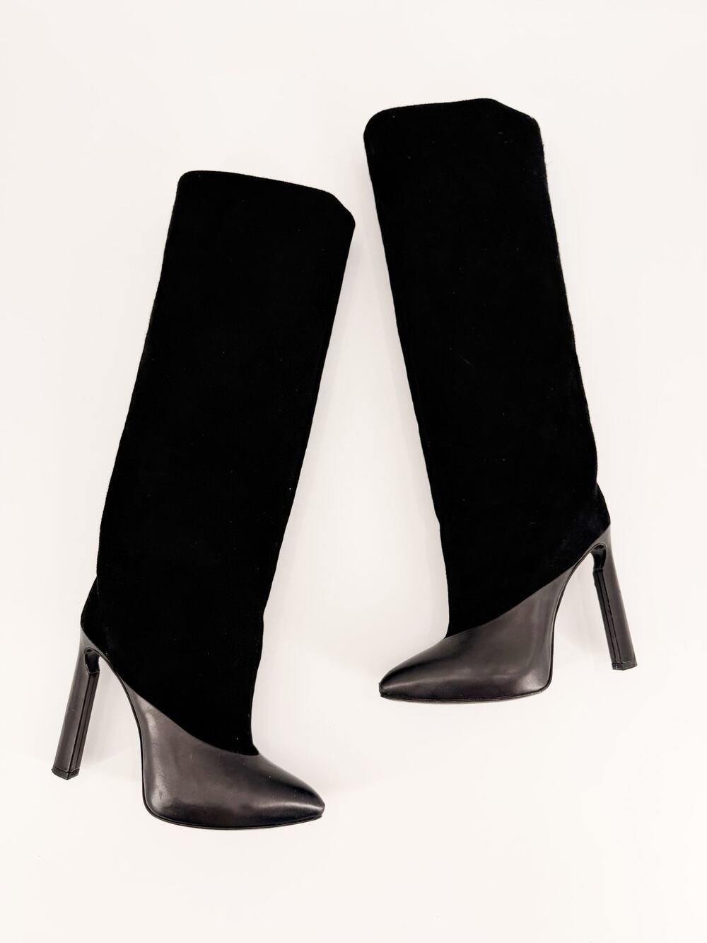 Jimmy Choo Derive Black Leather Suede Knee High Boots Size 38 EU US 8 Heel